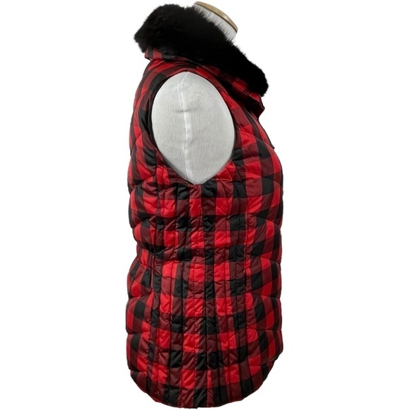 NWT Talbots Down Puffer Vest with Removable Fur Collar Buffalo Check Size XS - Picture 4 of 12